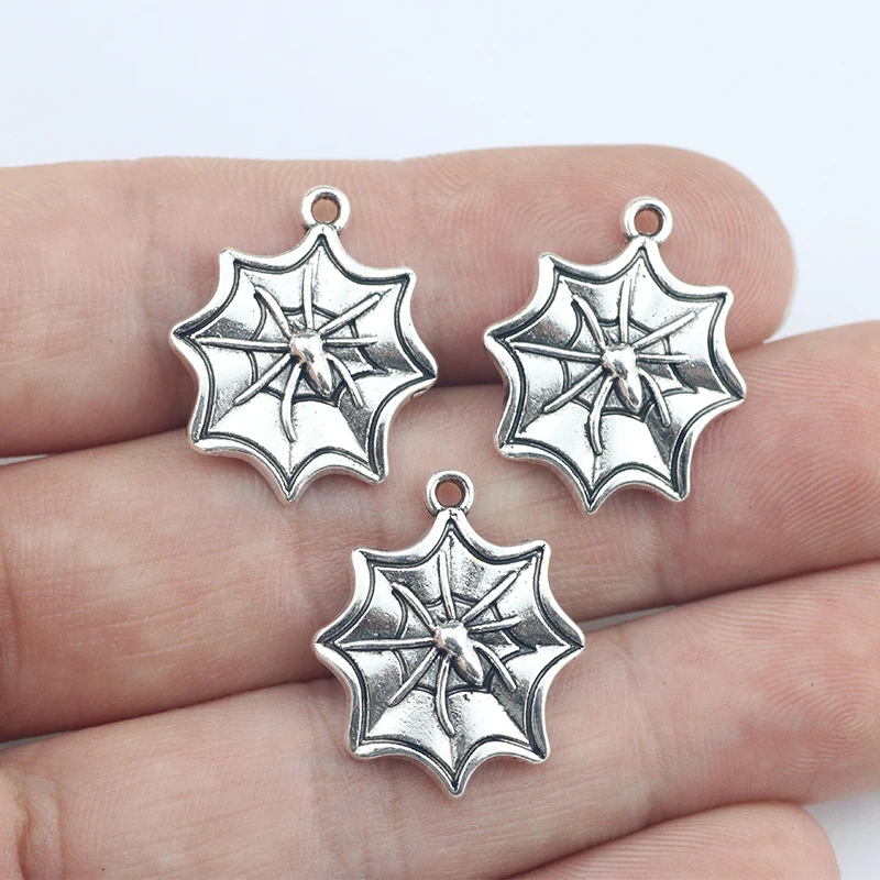 

Newest 10Pieces 18*22mm Mixed Alloy Antique Silver Color Spider Web Charms Necklace Pendant Accessory For DIY Jewelry Making