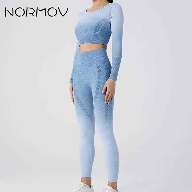 

NORMOV Two Piece Yoga Set Gym Sets Womens Outfits Seamless Knitting Fitness Suit Gradual Yoga Suit Tracksuit Woman Sexy Legging