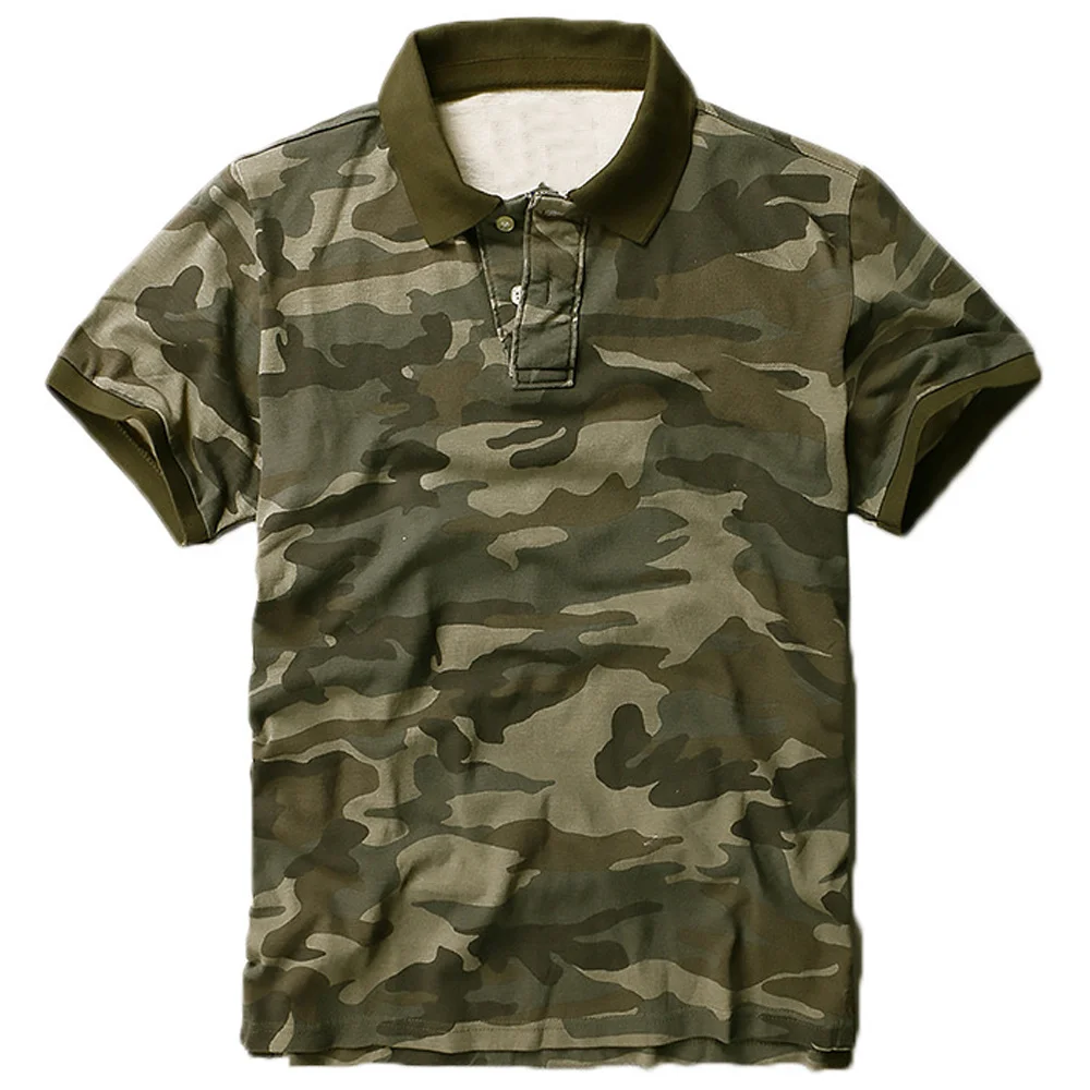 

European Summer Mens Polo Shirts Short Sleeve Camouflage Shirt For Man Loose Army Style Top Tees Young Mans Functional Shirt
