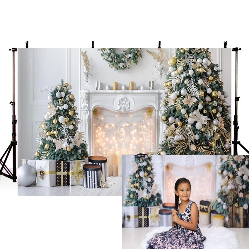 

Mehofond Christmas Backdrops Kid Holiday Portrait Chic Wall Xmas Tree Fireplace Gift Photography Background Studio Photobooth