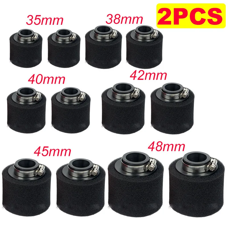 

2PCS 35/38/40/42/45/48mm Straight Neck Foam Air Filter Sponge Cleaner Clamp-on Moped Scooter For 110/125/150/250cc Dirt Pit Bike