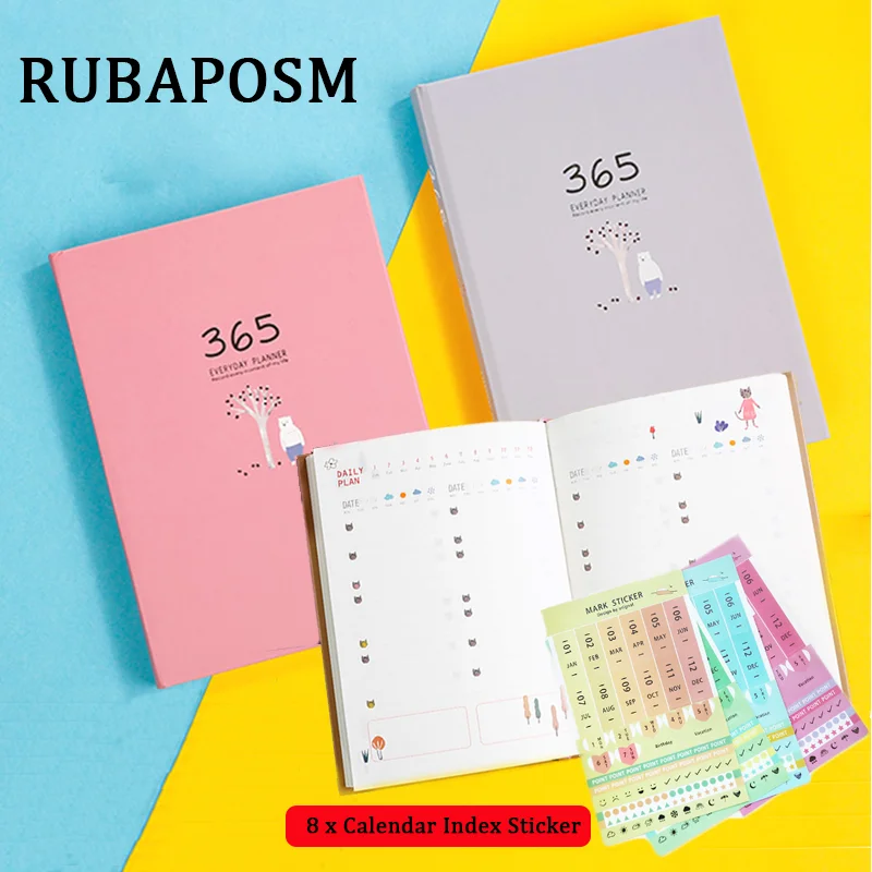 

2023 Kawai Agenda Planner Notebook Cute 365 Day Notepad 128 Sheet Monthly Weekly Daily Plan Memo Pad with Calendar Index Sticker