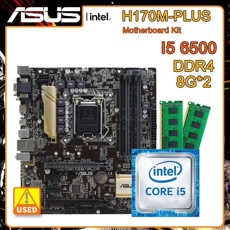 

LGA 1151 Motherboard kit with Core I5 6500 cpu and 2x DDR4 8g ram ASUS H170M-PLUS PCI-E 3.0 M.2 USB3.0 Micro ATX