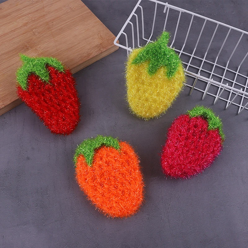 

Polyester Dishcloth Kitchen Bowl Towels Strawberry Shape Scrubber Non-scratch Cleaning Sponge Bowl Pan Washing Dishcloth