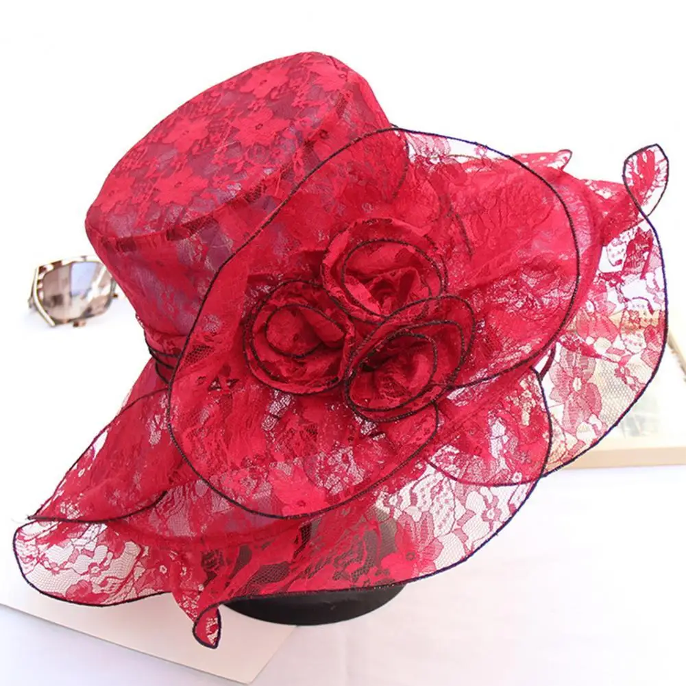 

Summer Women Flat Cap Royal Flat Cap Wide Brim Flower Applique Flat Top Summer Beach Foldable Sun Cap