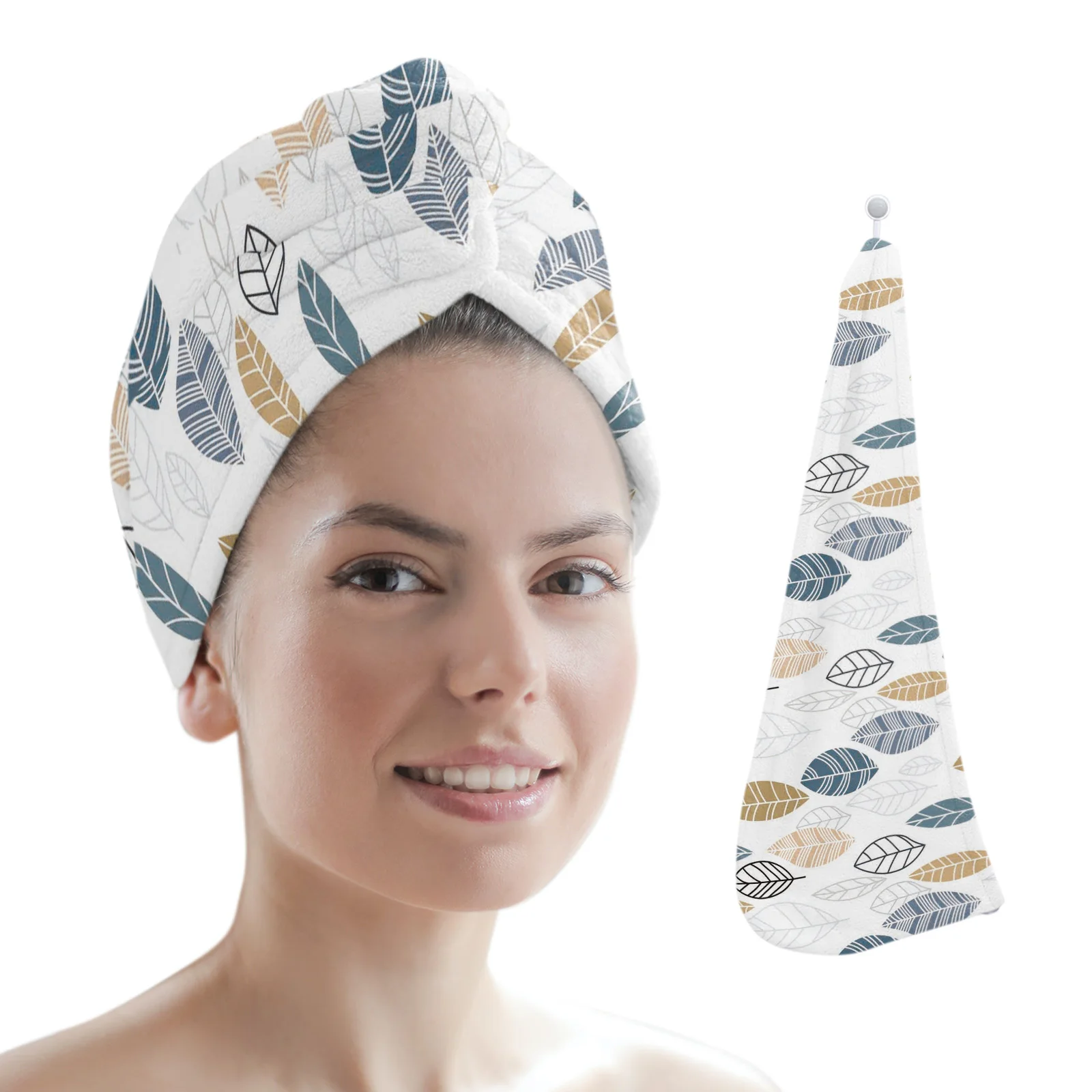 

Полотенце с простыми листьями, женское Впитывающее быстрое средство для взрослых, длинная шапочка для волос, полотенце для волос из микрофи...