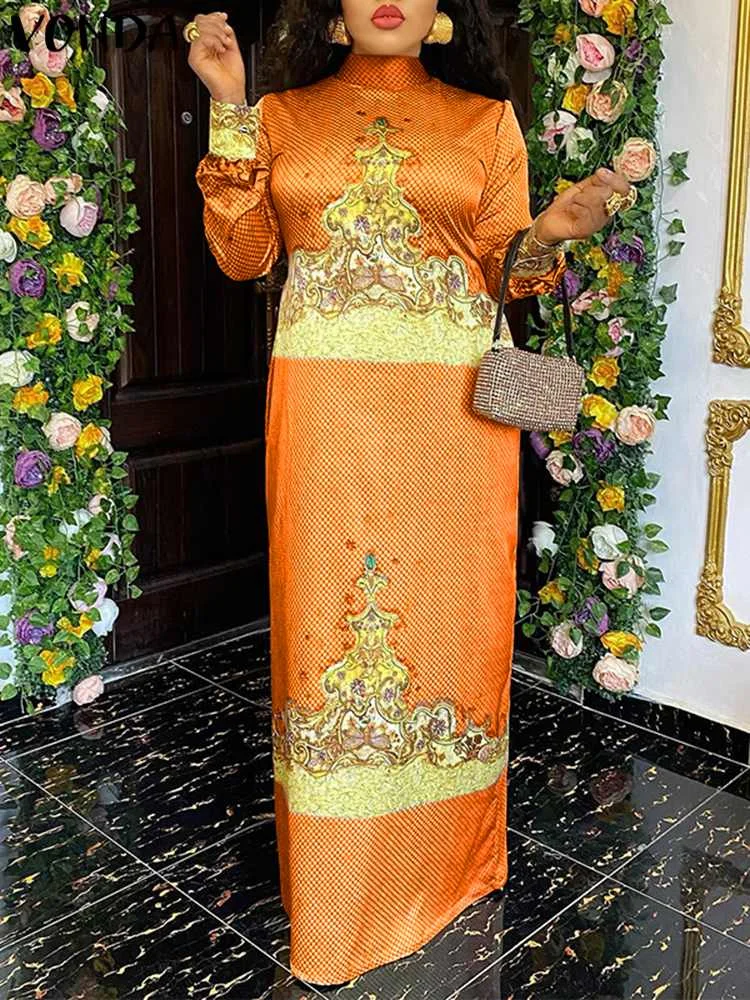 

VONDA Bohemian Women Vintage Printed Dress 2023 Fashion Long Lantern Sleeve Maxi Sundress Satin Casual Loose Holiday Vestidos