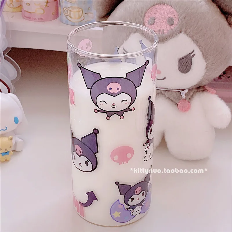 Kawaii Sanrio Straw Cup Cinnamoroll Kuromi My Melody Cartoon Portable Transparent Child Sippy Cup Glass Milk Juice Drink Cup images - 6
