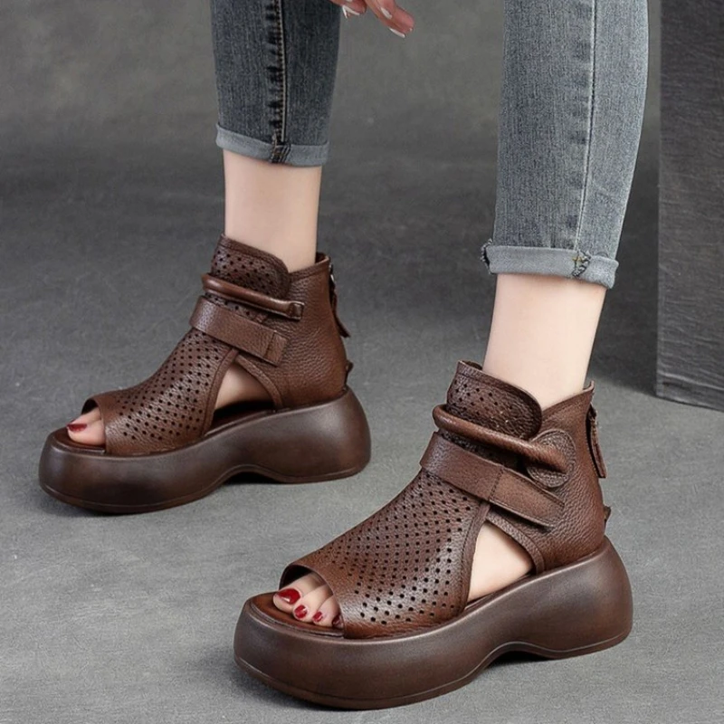 

Shoes for Women 2023 Summer New Platform Sandals Female Vintage Casual Roman High Quality Leather Sports Sandals Zapatos