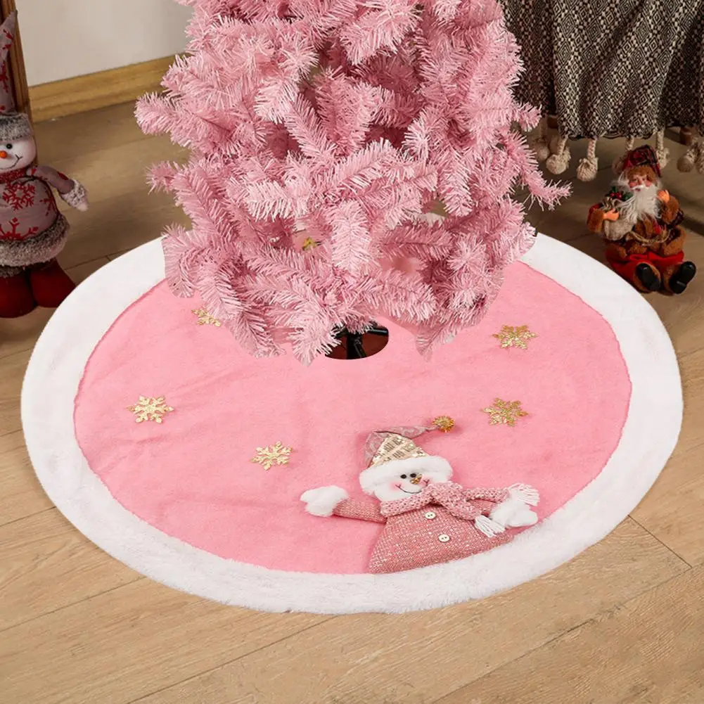 

Beautiful Tree Skirt Pink Christmas Tree Skirt Tear Resistant Patchwork Tree Mat with Bronzing Snowflakes Scene Layout