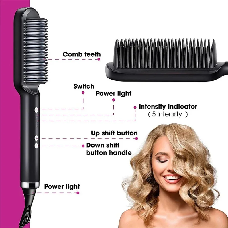 Electric Splint Hair Straightener Hot Air Comb Brush Styling Straight Curling Dual-Use Dryer Bangs Rod 2 In 1 |