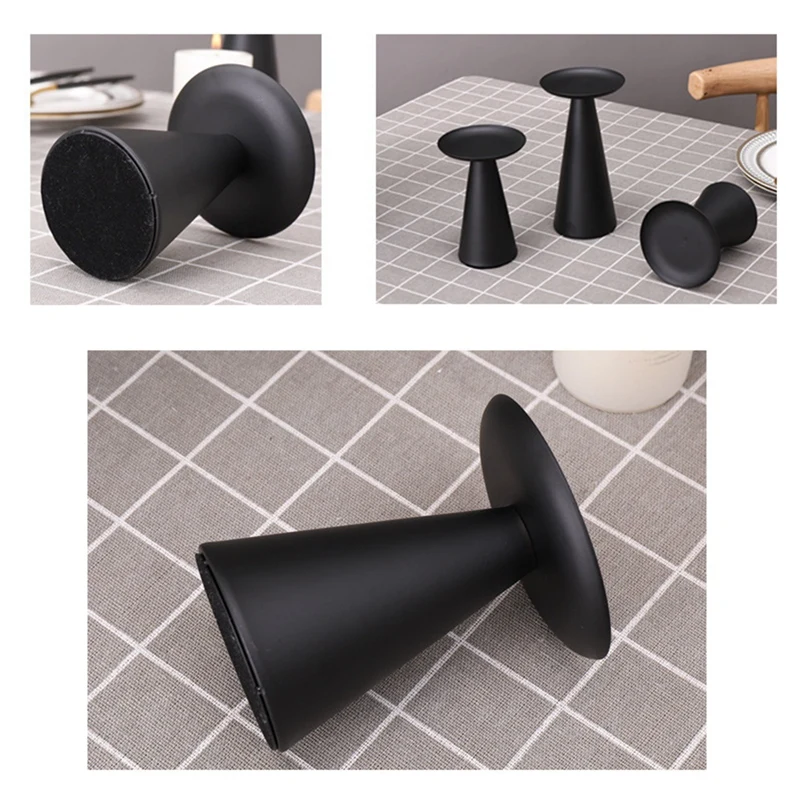 Набор из 3 черных подсвечников в стиле ретро для свечей на столбе центральный