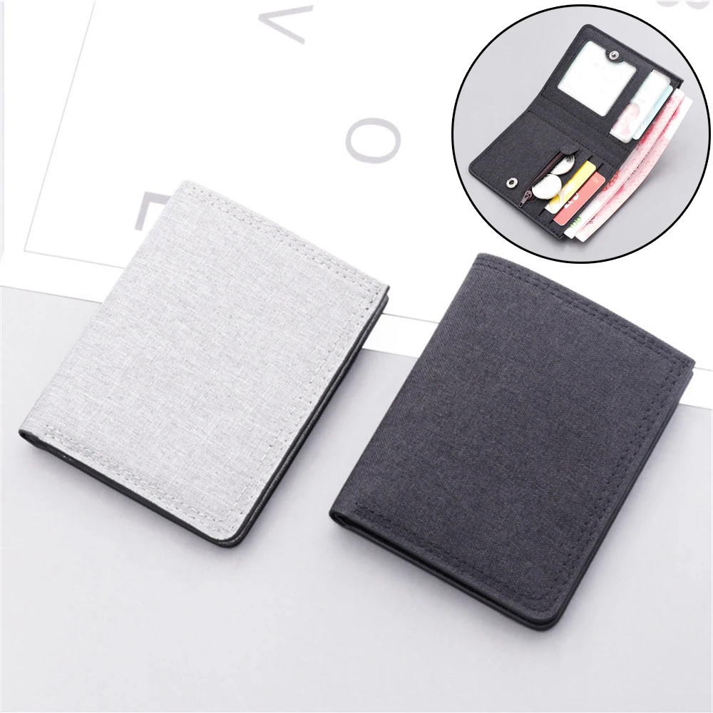 Men's Slim Short Canvas Wallet Luxury Brand Designer Male Small Minimalist Purse Coin Pouch Card Holder Mini Vertical Wallet
