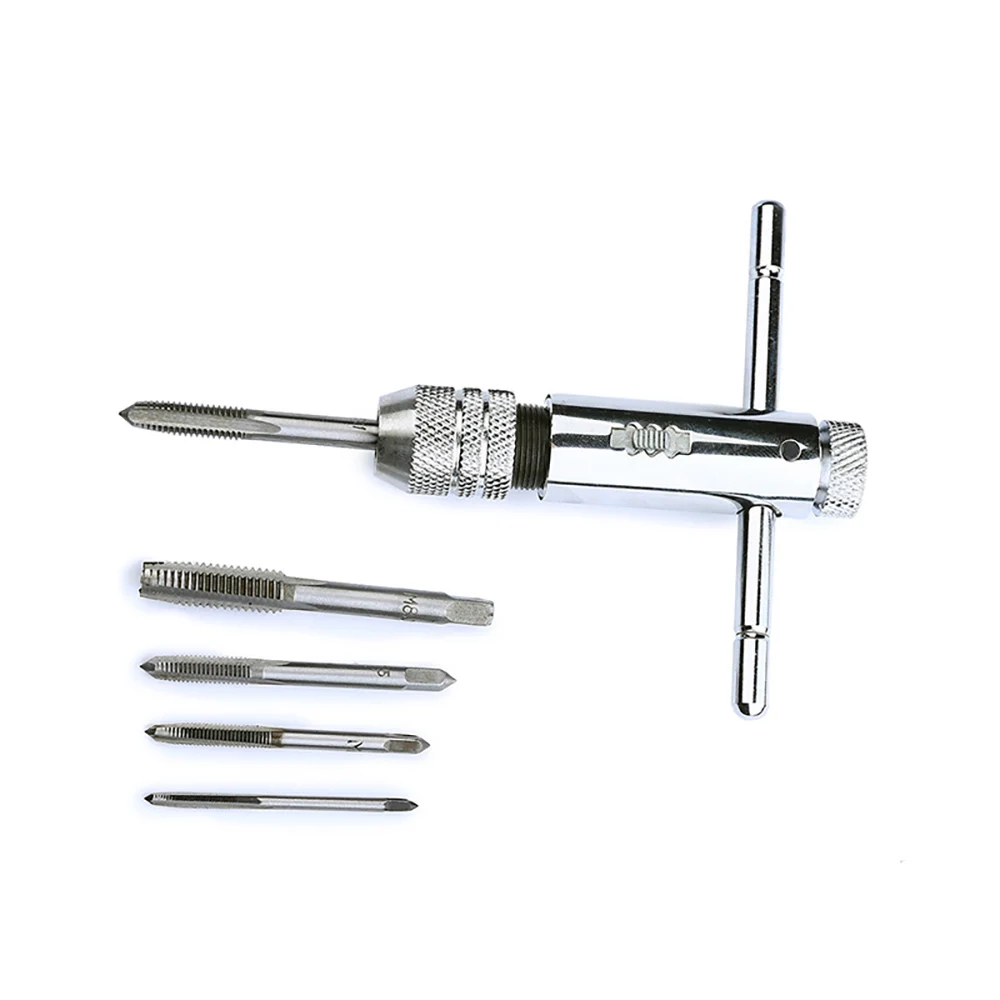 

T-Tapadjustable Silver T-Handle Ratchet Tap Seat Wrench For M3-M8 3mm-8mm Machine Thread Metric Screw Plug