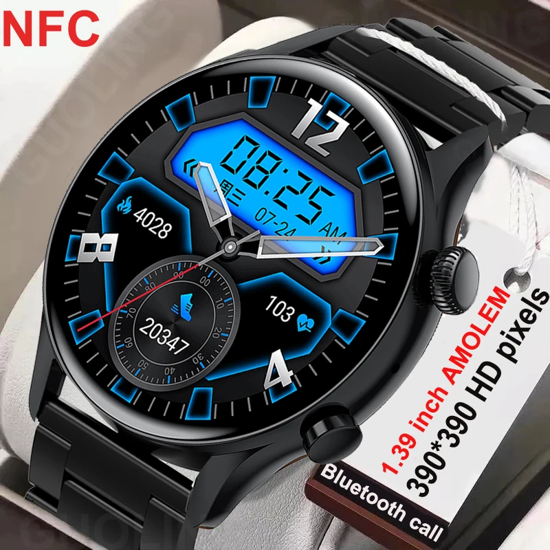 

2022 New 390*390 HD Screen NFC Smart Watch Women AMOLED Display Bluetooth Call Smartwatch Men Sport Fitness Tracker Music Player