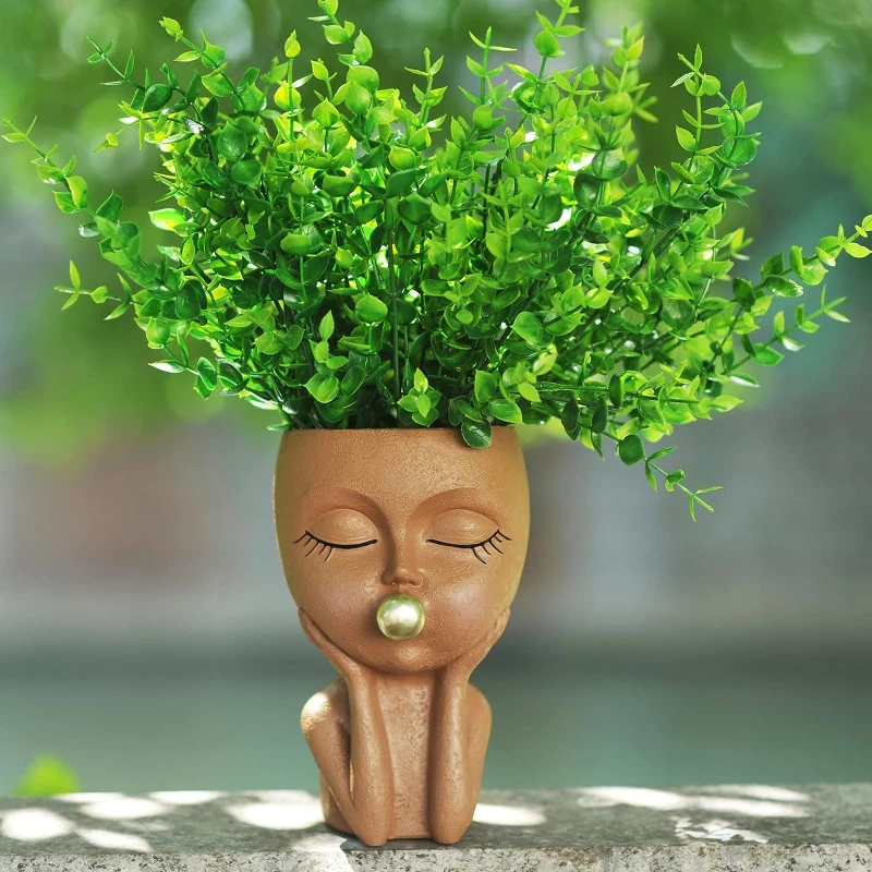 Милый керамический цветочный горшок с пузырьками Женская ваза для лица головой