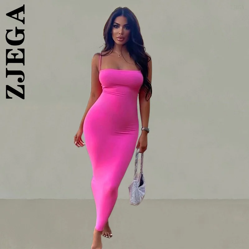 

Zjega Women Dress New Solid Color Sleeveless Backless Slim Fit Sling Long Dress Vintage Ladies Dress Basic Harajuku Dress Woman