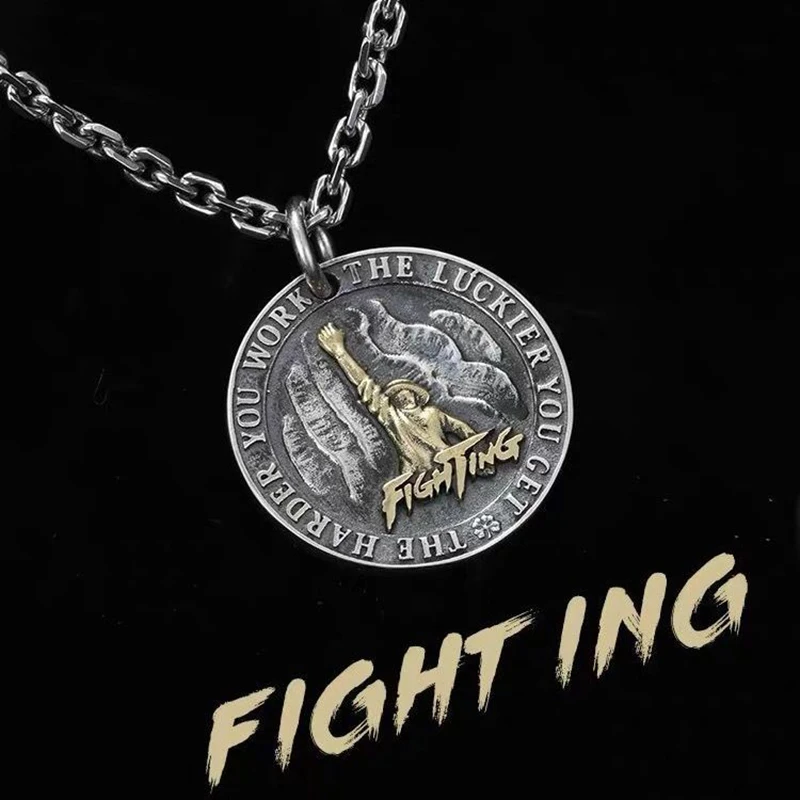 

New Necklace Men's Trendy Personality Hip-hop Trendy Brand Hiphop Wild Retro Round Brand Men's Pendant Jewelry Accessories