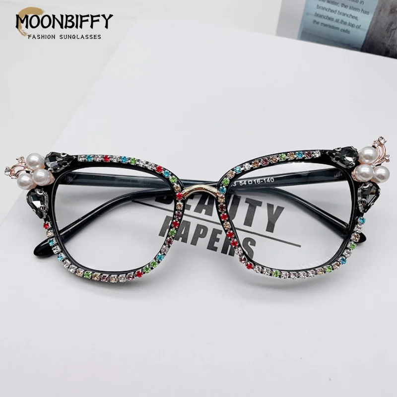 

Очки женские большого размера, модные дизайнерские бриллиантовые аксессуары в синей оправе