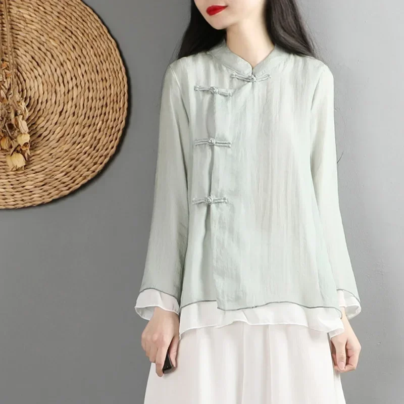 2024 Одежда в китайском стиле новая модная винтажная блузка с лягушкой и женский