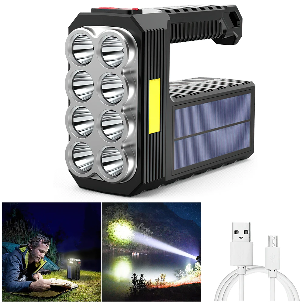 

Powerful Flashlight COB Torch Camping Lantern USB Rechargeable Solar Power Build-in 18650 Battery LED Lamp for Fishing Hunting