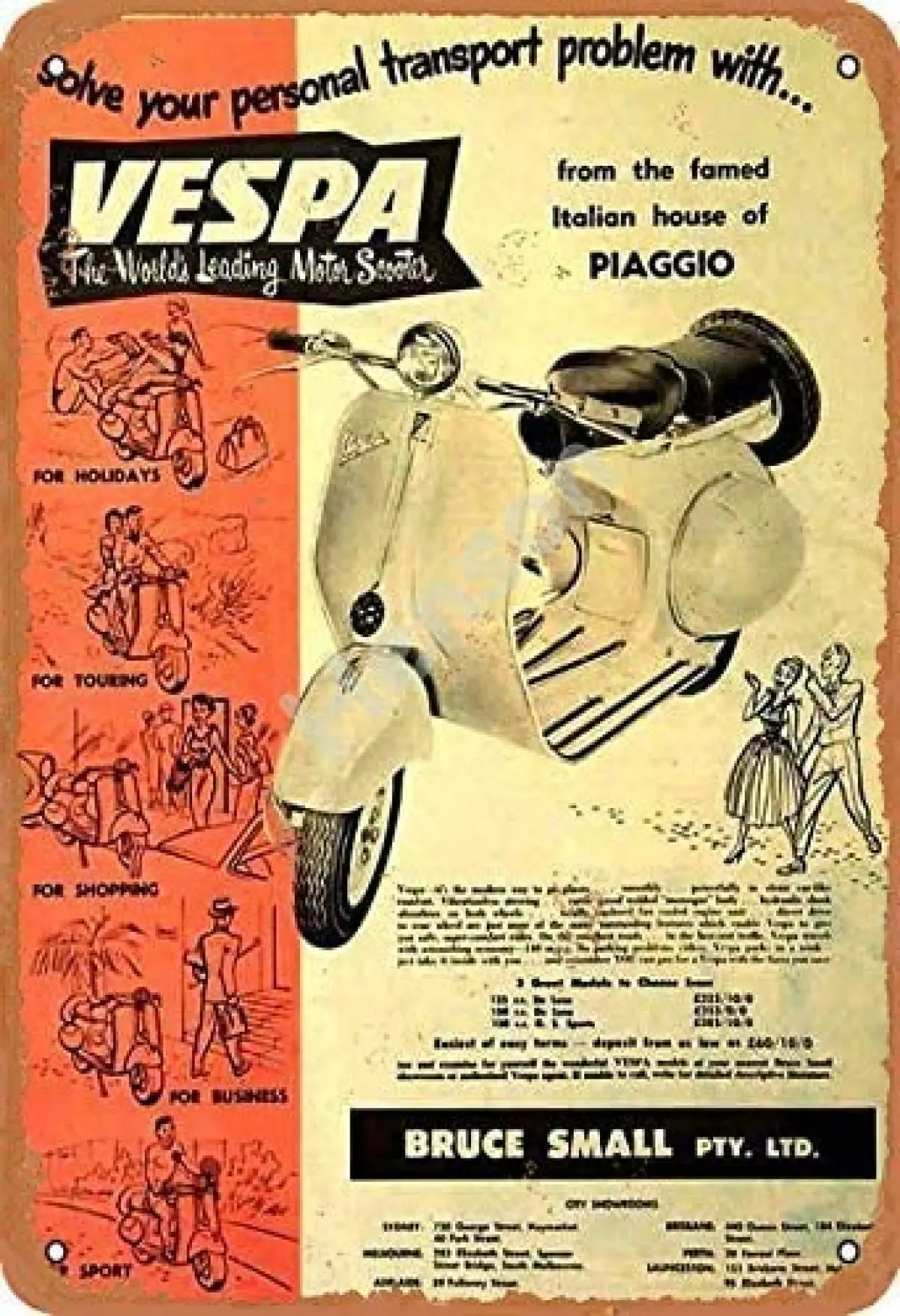 

Vespa Piaggio Vintage Tin Sign Art Iron Painting Rusty Poster Decoration Aluminum plaque