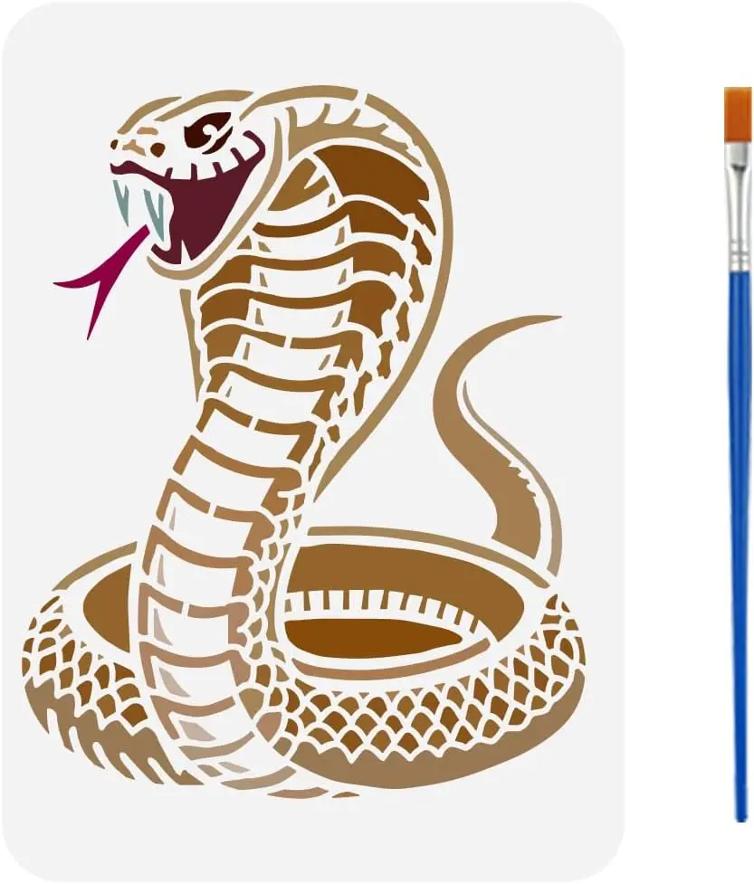 

Многоразовый Трафарет «Кобра» С Кистью, 11,7x8,3 Дюйма, Форма Змеи, Шаблон Для Декора Чашки Петри, Тема Животных