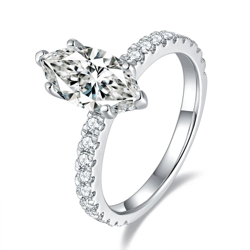Фото Кольцо для помолвки и свадьбы KEEP YES 2.0ct с муассанитом огранки «маркиз» 6*12 мм для женщин, серебро 925 пробы, сертификат GRA №3