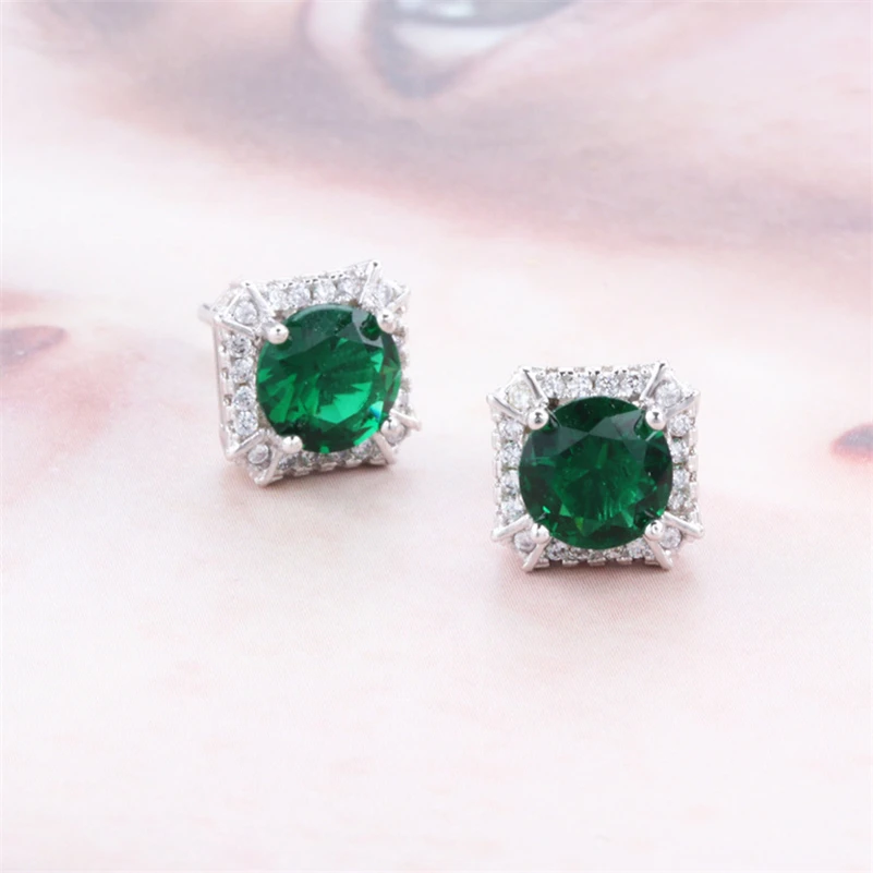 

DIWENFU Sterling Silver 925 Emerald Stud Earring for Women Fine Bohemia Silver 925 Jewelry Aros Mujer Oreja Orecchini Earrings