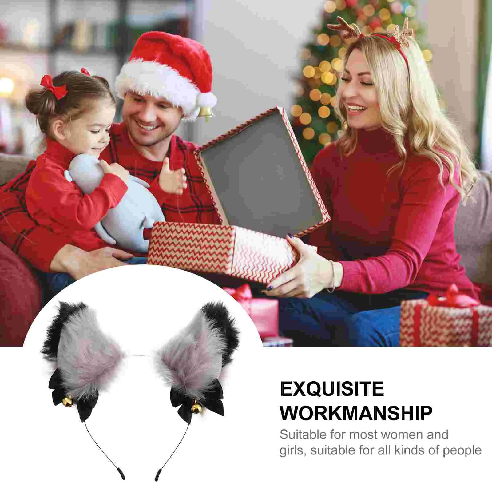 Головной убор с кошачьими ушками повязка на голову колокольчиком перьями