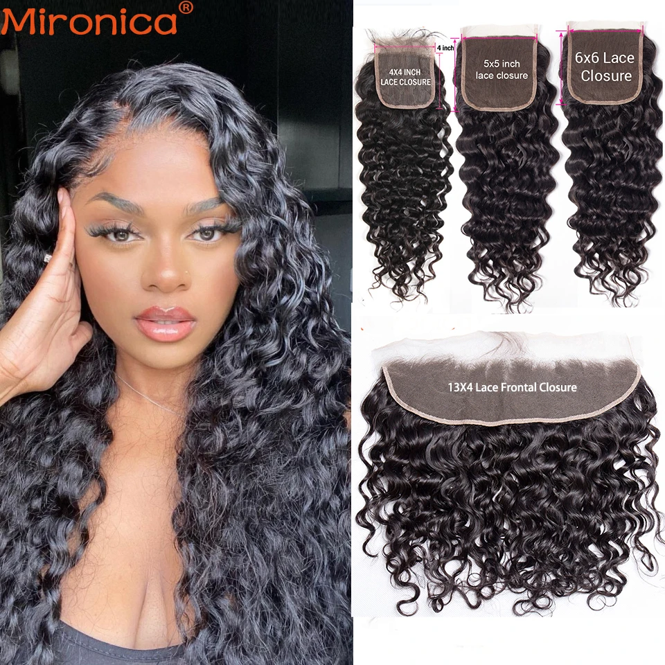 

13x4 Lace Frontal Closure Brazilian Water Wave Lace Closure 6X6 5X5 HD Lace Closure Natural Color Human Hair Remy 12-24 Inch