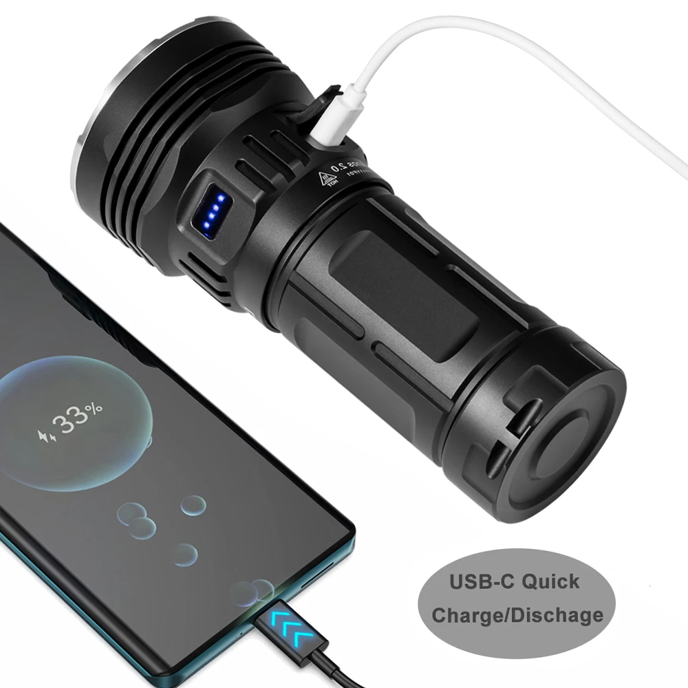 Фото EDC уличный светодиодный + LEP фонарик 1300 метров Power Bank тип USB C фонарь для кемпинга разрядная перезаряжаемая лампа 12600LM Thanos 2.0 №4