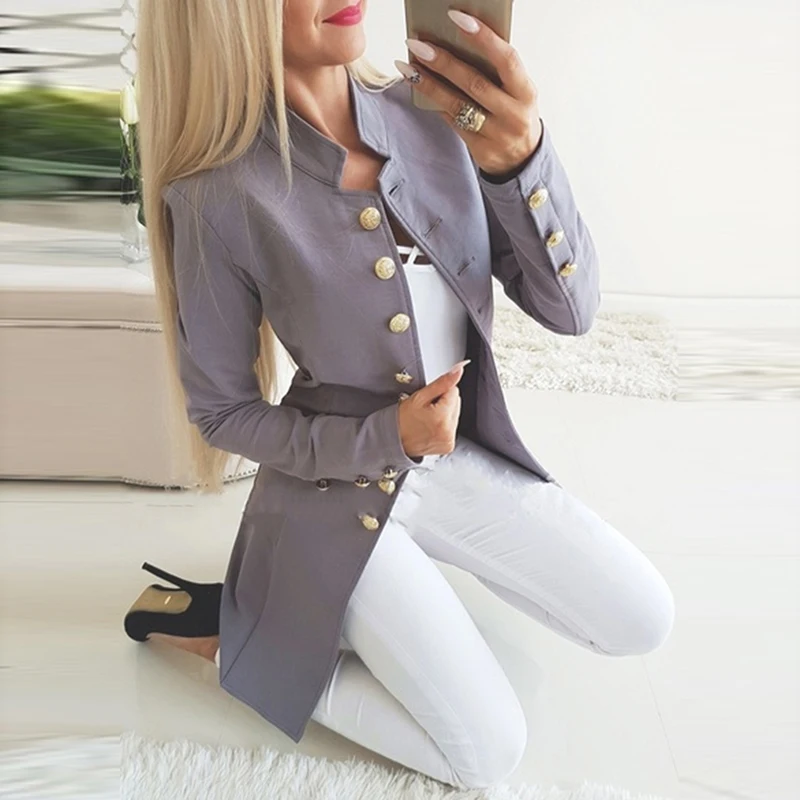 

Женский Повседневный однобортный Блейзер, элегантный длинный жакет с карманами и длинным рукавом, верхняя одежда, осень 2019