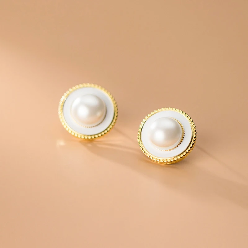 Женские серьги-гвоздики из серебра 925 пробы с жемчугом