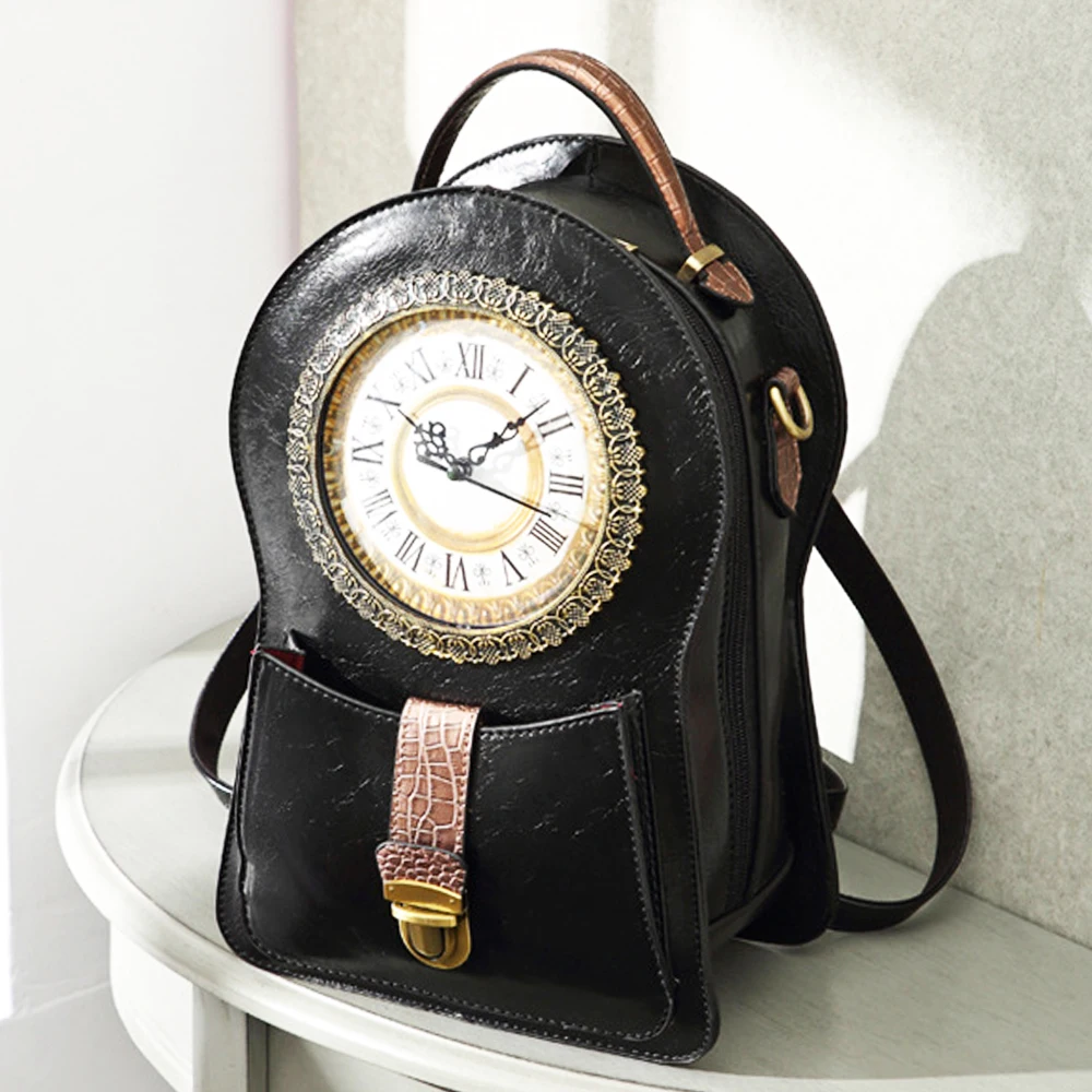 Retro Clock Style Backpack for Women Shoulder Bag School Bag Fashion Female Bag Luxury Designer Travel Backpack Pu Leather 2022