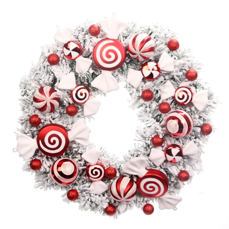 

Искусственный Рождественский венок с конфетами, Декоративная гирлянда для украшения окон и входной двери, зимние праздничные венки