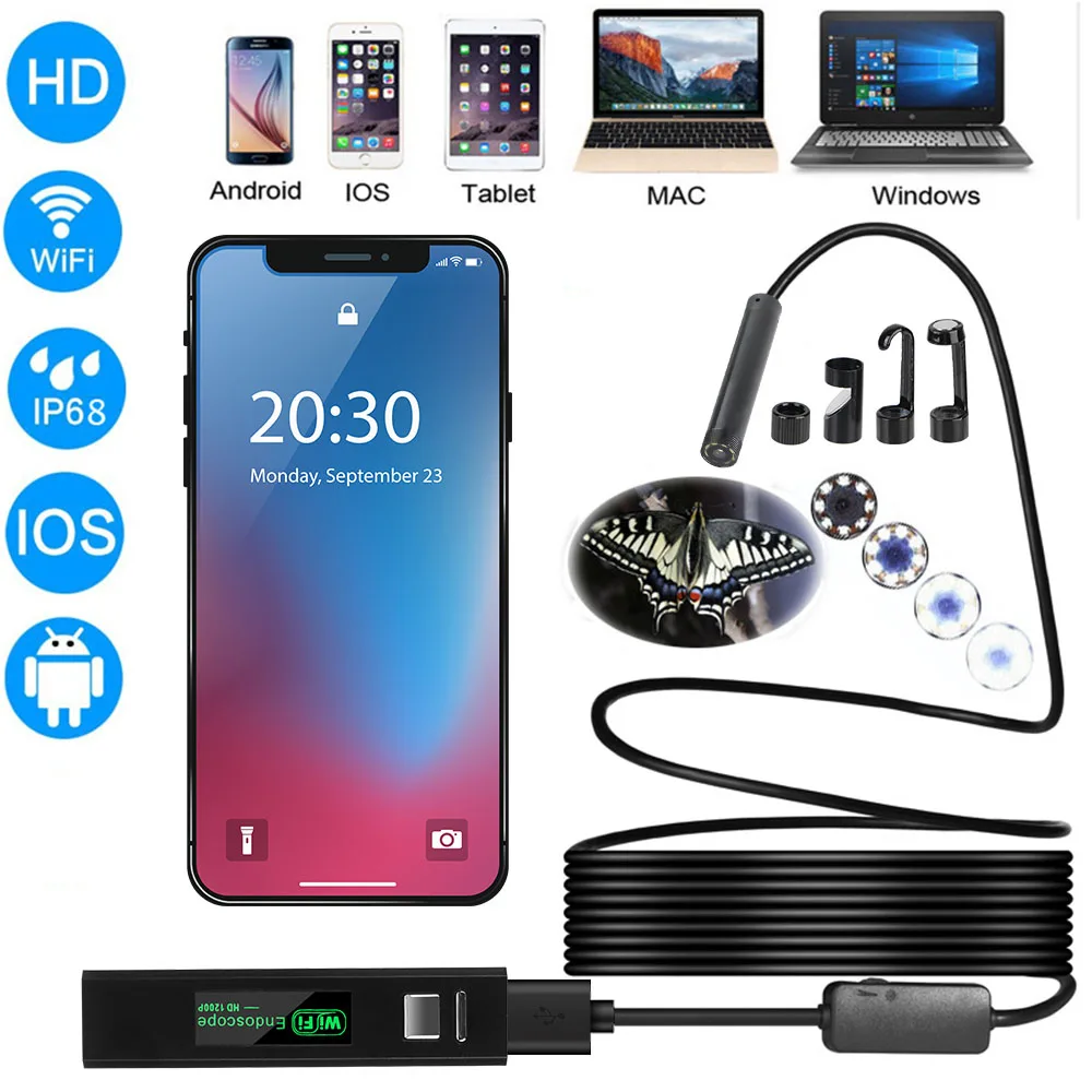 Мини-водонепроницаемая USB-эндоскопическая Камера 1200P Для iPhone Android PC 5 0MP 8 Мм