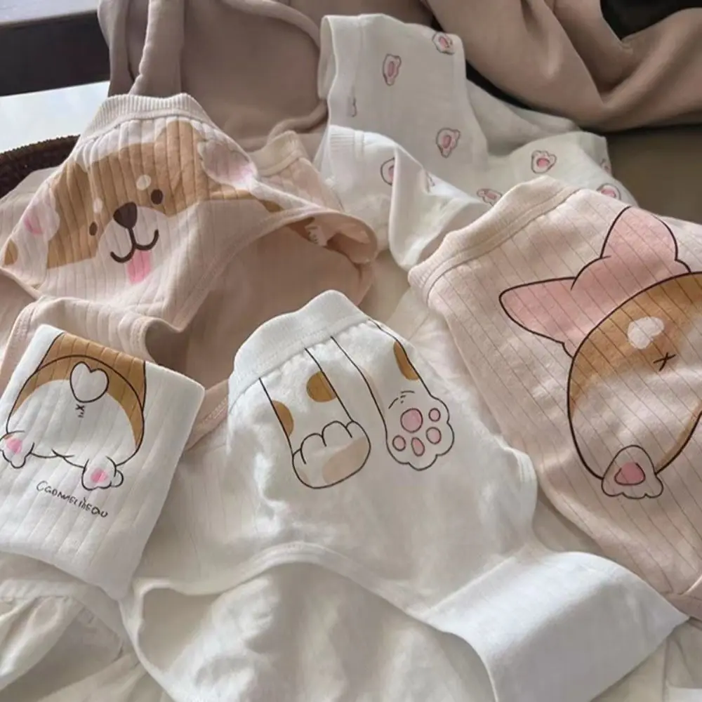 

Женское нижнее белье, трусики Corgi с принтом сердца, хлопковые трусы со средней талией, полосатые Симпатичные трусики в Корейском стиле для собак
