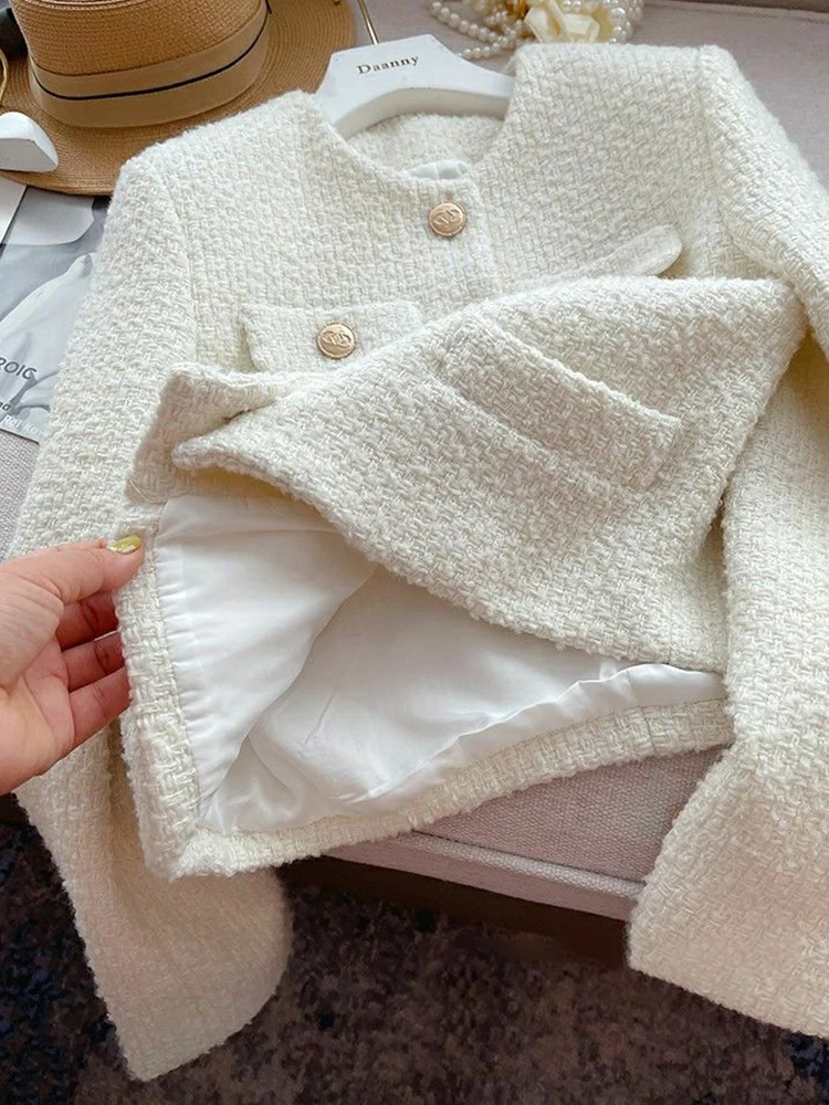 Zoki шикарные белые твидовые куртки женские повседневные милые корейские короткие