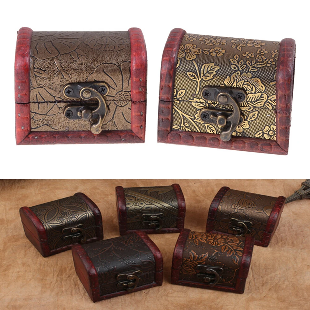 

1pc Wooden Vintage Treasure Chest Wood Jewellery Storage Box Case Organiser Ring 8*6.5*6cm