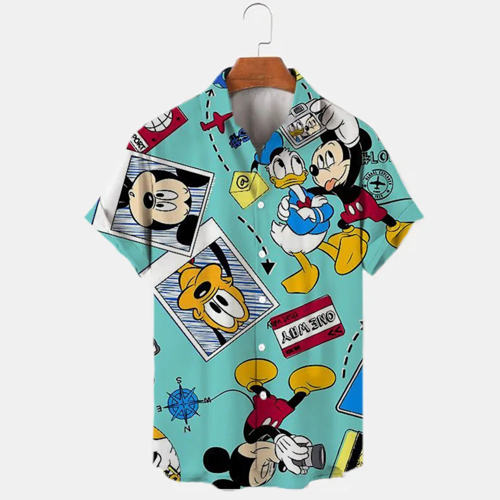 

Summer New Fashion Trend Style Men's Boutique Shirt 3D Print Disney Donald Duck Mickey and Minnie Oversized Lapel Men's Shirt
