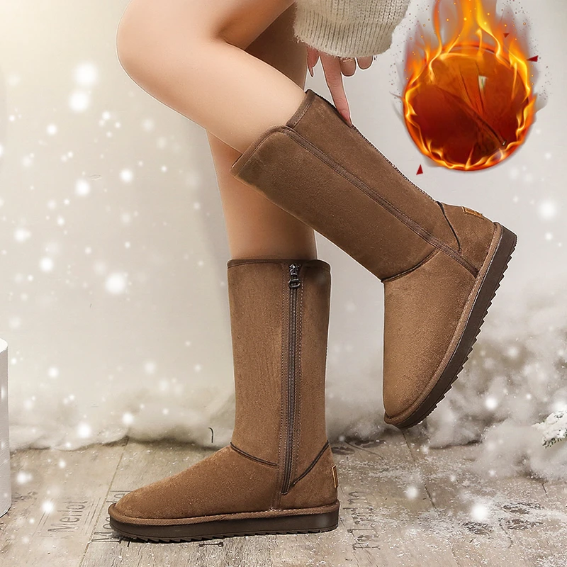 

Австралийские классические сапоги на молнии, женские теплые зимние сапоги из толстого плюша, женские зимние сапоги из искусственной замши, повседневные сапоги до середины икры, женские сапоги