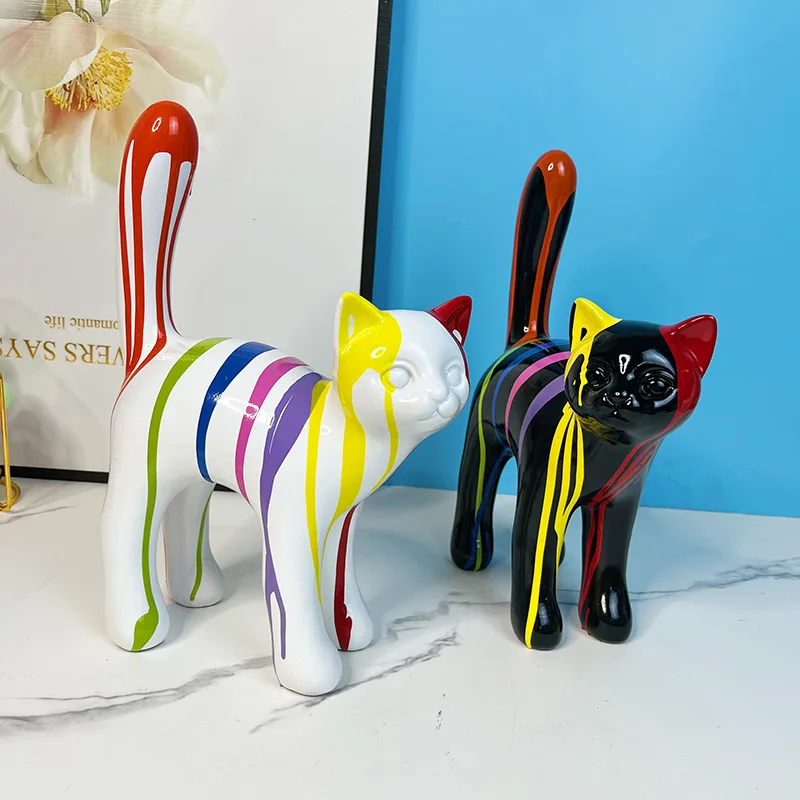 

New creative splash color cute walking cat resin crafts ornaments home living room decorations