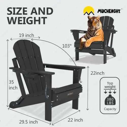 

Folding Adirondack Chair Weather Resistant Chair with Cup Holder for Outside, Deck, Lawn, Backyard, Garden, Fire Pit, Campfire