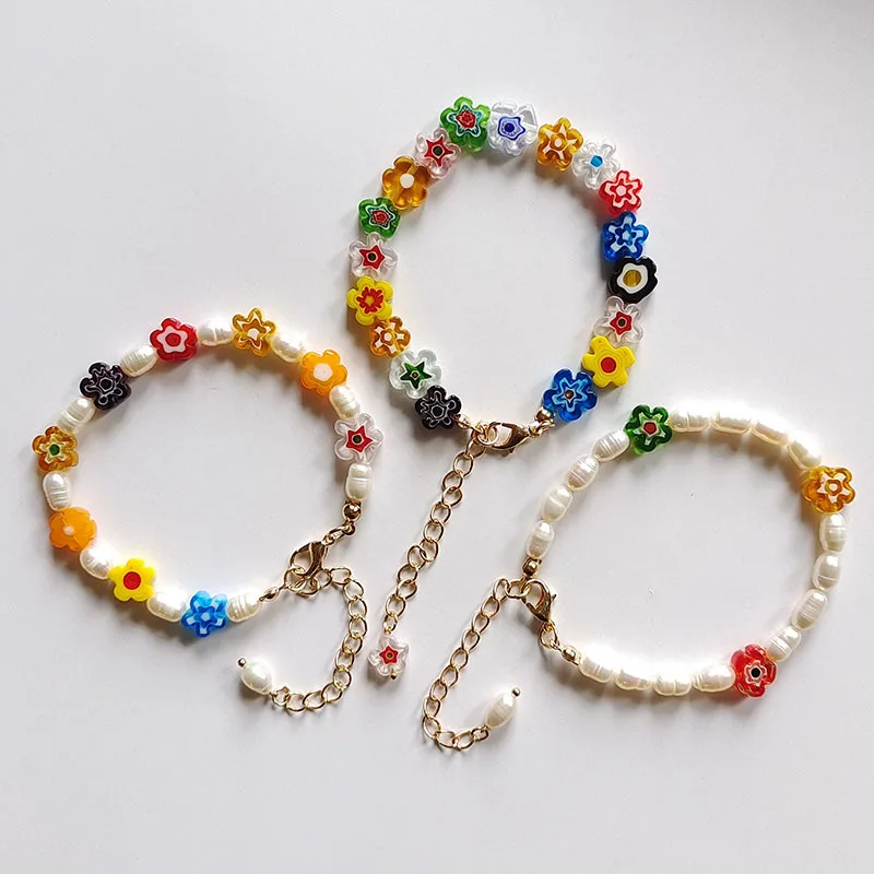 

Vlen Boho Fashion Liuli Flower Beads Braceet Jewelry for Girl Friends Natural Pearl Bracelets Y2k Accessories Pulseras Mujer