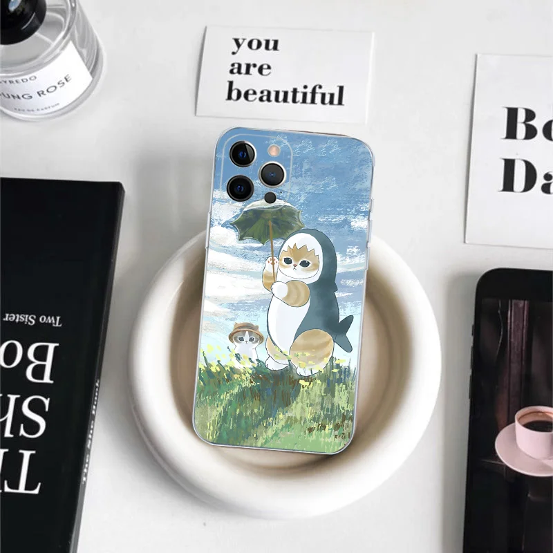 Милый чехол для телефона M-Mofusand Cat Shark iPhone 16 15 14 11 12 13 Mini Pro XS Max 6 7 8 Plus X Funda Shell