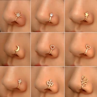 1 pack copper fake pierced nose rings heart star crown nose clip ear clip cuff women earrings girls gift body piercing jewelry