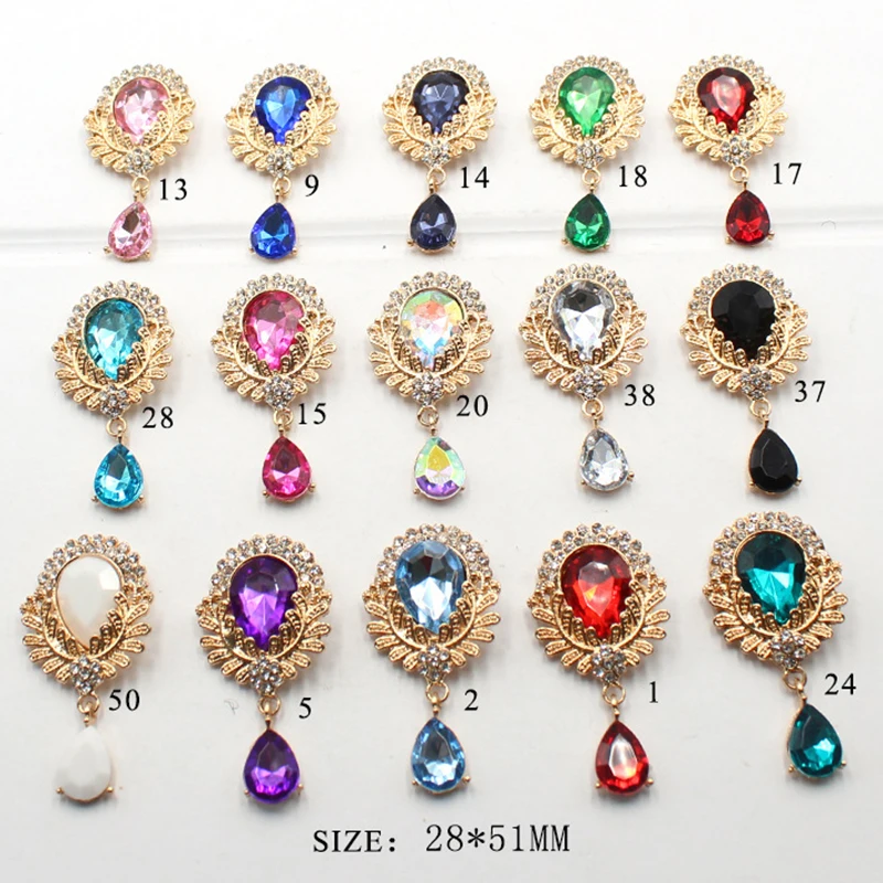 

28*51mm Rhinestone Waterdrop Brooch Metal Pendant DIY Ribbon Exquisite Wedding Decor Accessories