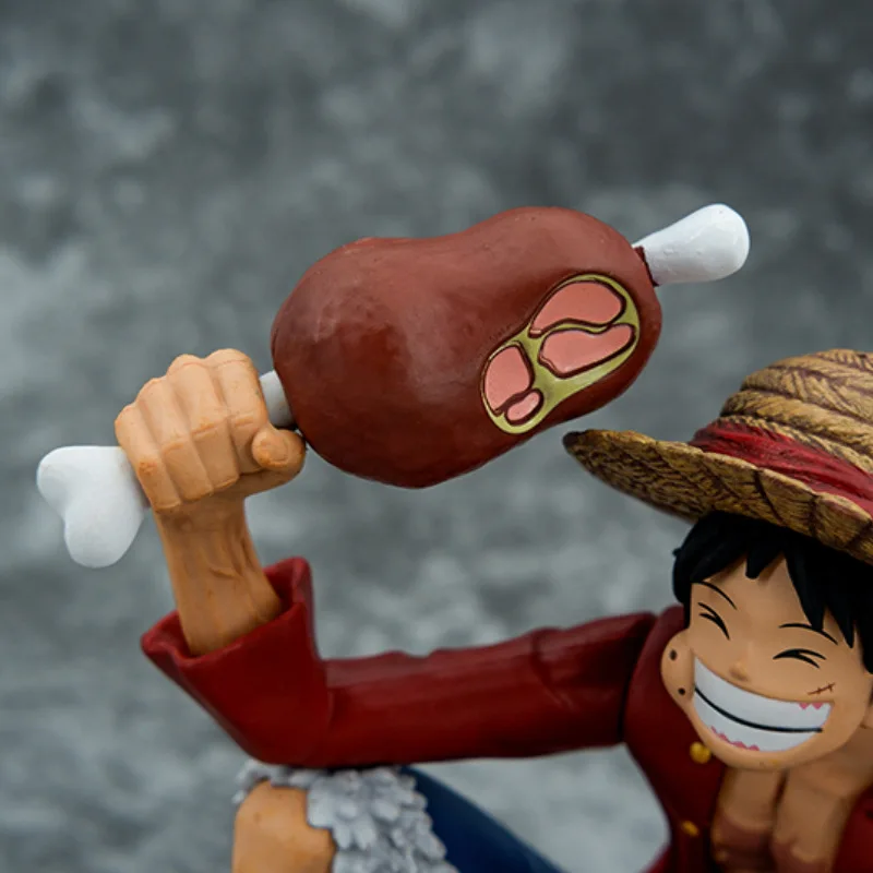 15cm One Piece Squatting Eat Ham Monkey D Luffy PVC Action Figurine Manga Anime Figure Straw Hat Luffy Model Toys images - 6