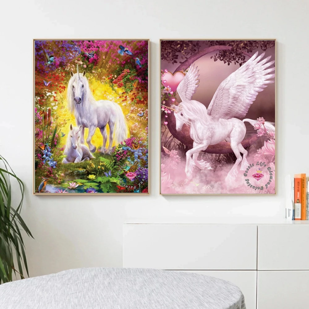 

Fantasy Winged Unicorn 5D DIY Diamond Painting Rainbow Horse Paradise Flower Cartoon Art Embroidery Cross Stitch Kits Home Decor